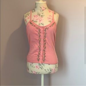 Betsey Johnson pink floral sweater tank sz.L